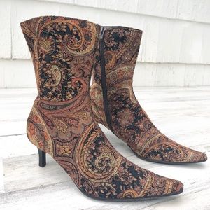 Patterned bootie heels